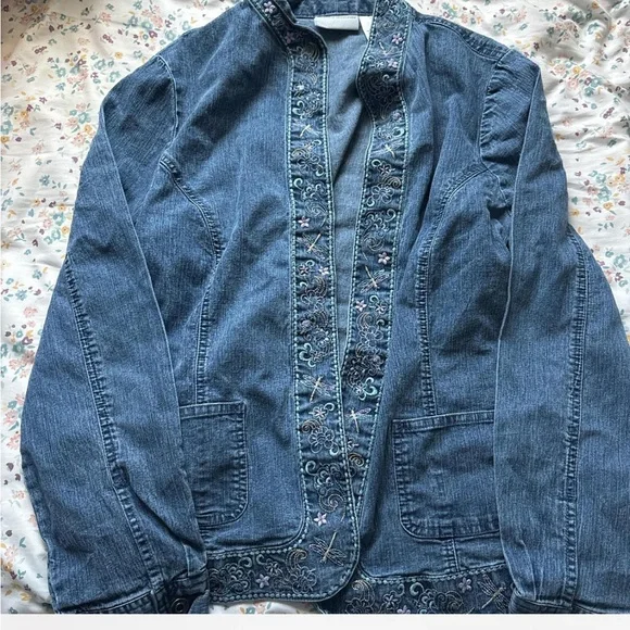 Vintage flower & dragon fly embroidered coat 💙 - Picture 1 of 2